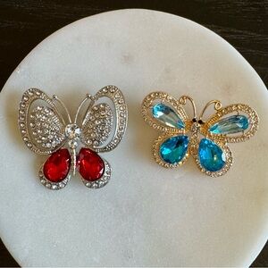 Elegant Silver and Gold Tone Butterfly Brooch Set